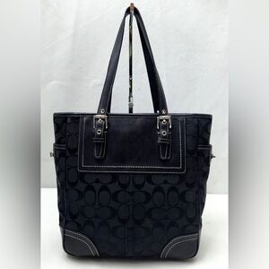Coach Signature Jacquard Leather Trim Tote Handbag